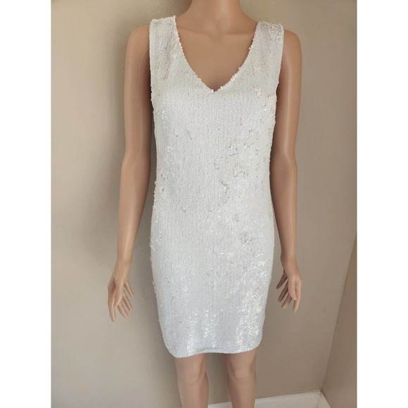 NWOT L'agence v-neck Sequin Mini Dress Size 2 White - Picture 2 of 10